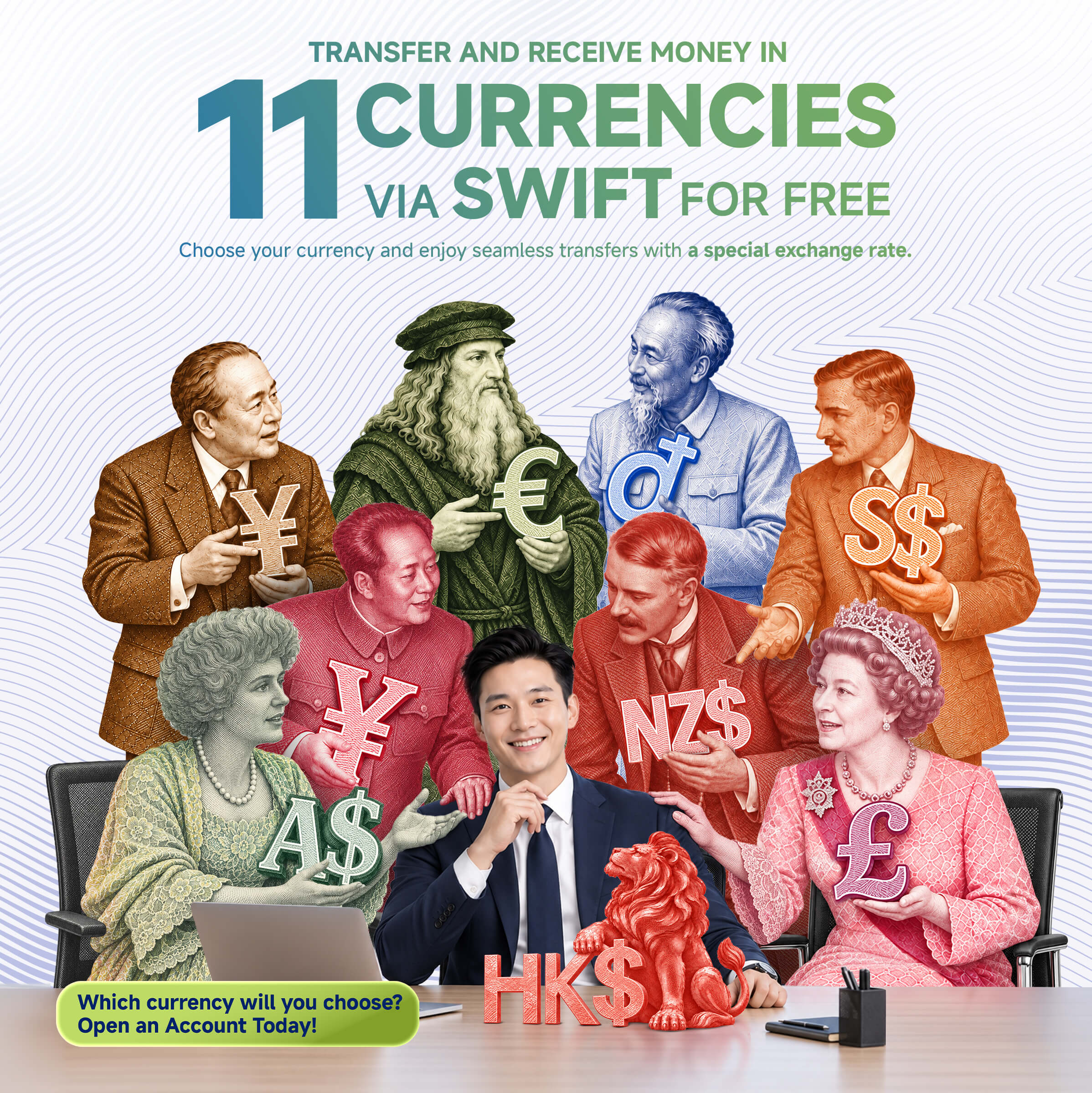 Transfer and Receive Money in 11 Currencies via SWIFT for FREE